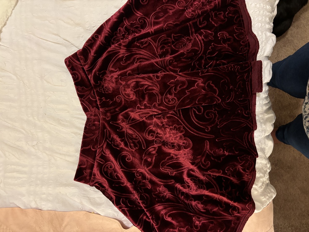 Burgundy velvet mini skirt